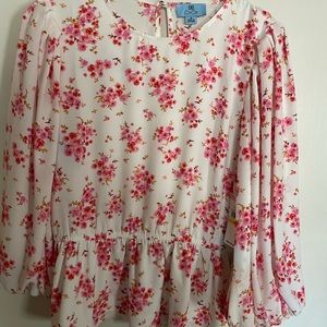 Top- long sleeve white and pink blossoms